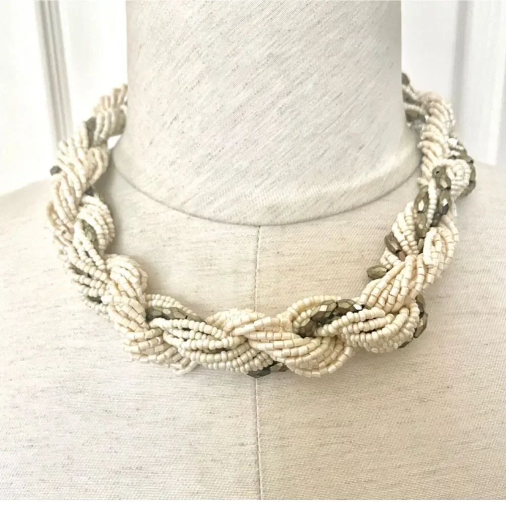 Cream and bronze colored twisted bead statement necklace